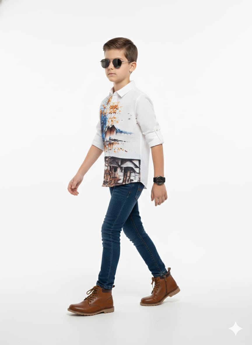 Artistic-Casual Graphic White Shirt