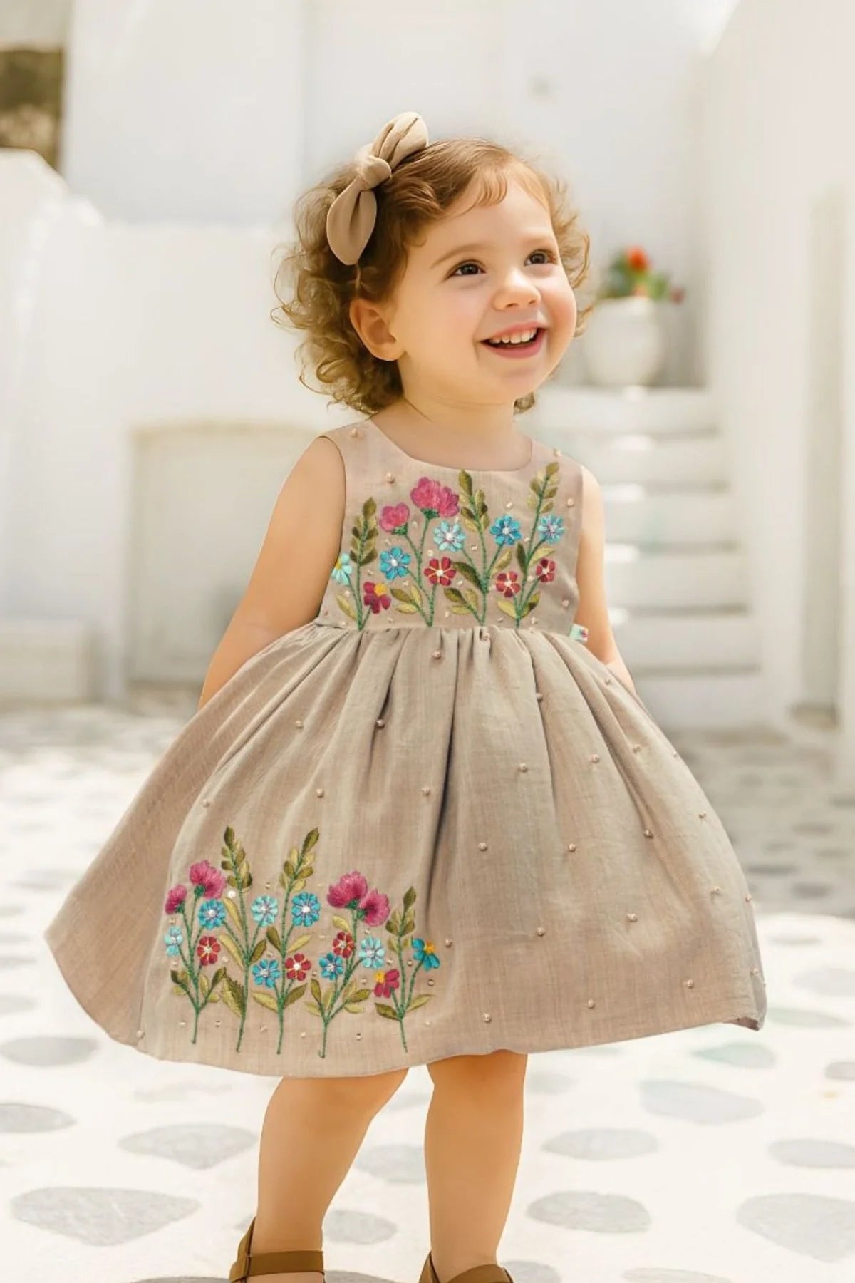 Beige Cotton linen frock