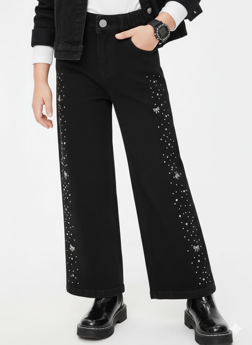 Black jeans with silver rhinestone detailing