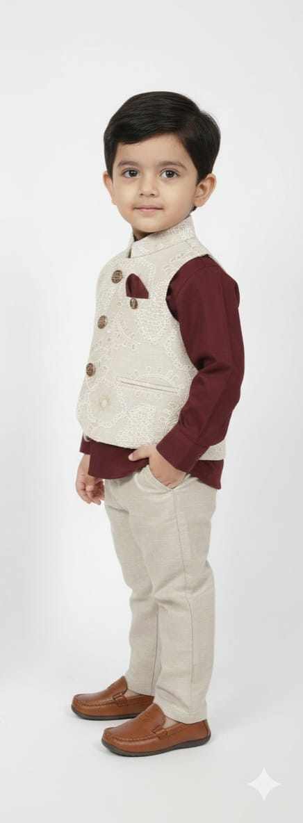 Burgundy with Beige Jacket Waist Coat