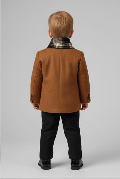 Classic Camel & Black Winter Formal Suit with Muffler