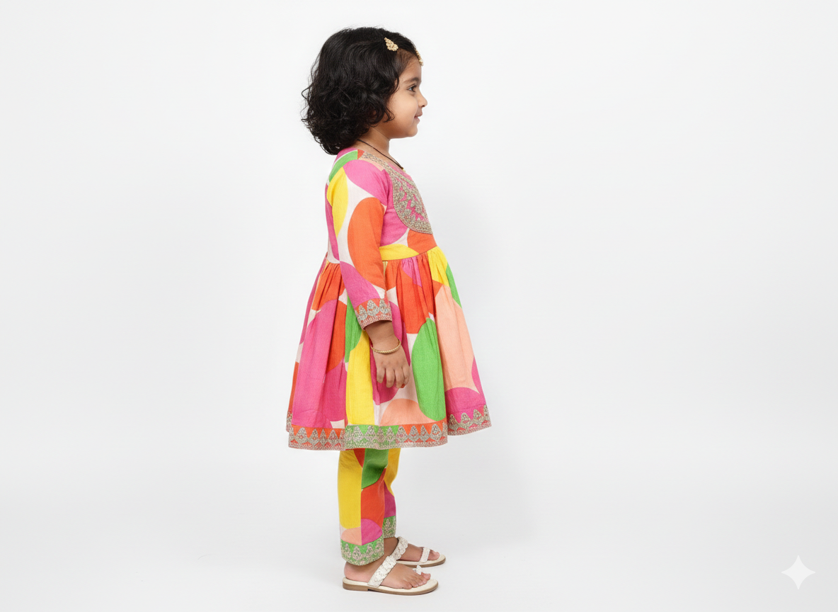 Vibrant Geometric Print Peplum Kurta Set