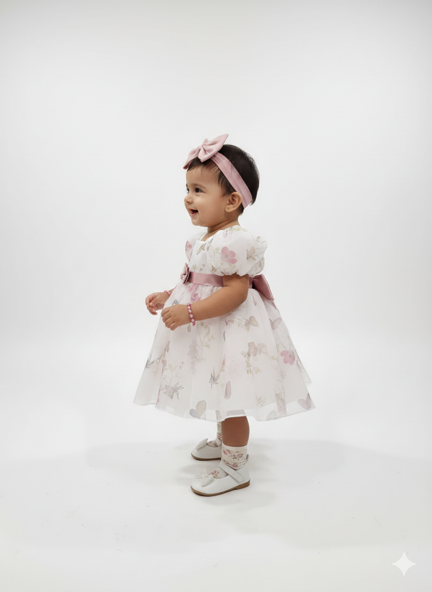 The "Ethereal Garden" Heirloom Organza Puff-Sleeve Frock