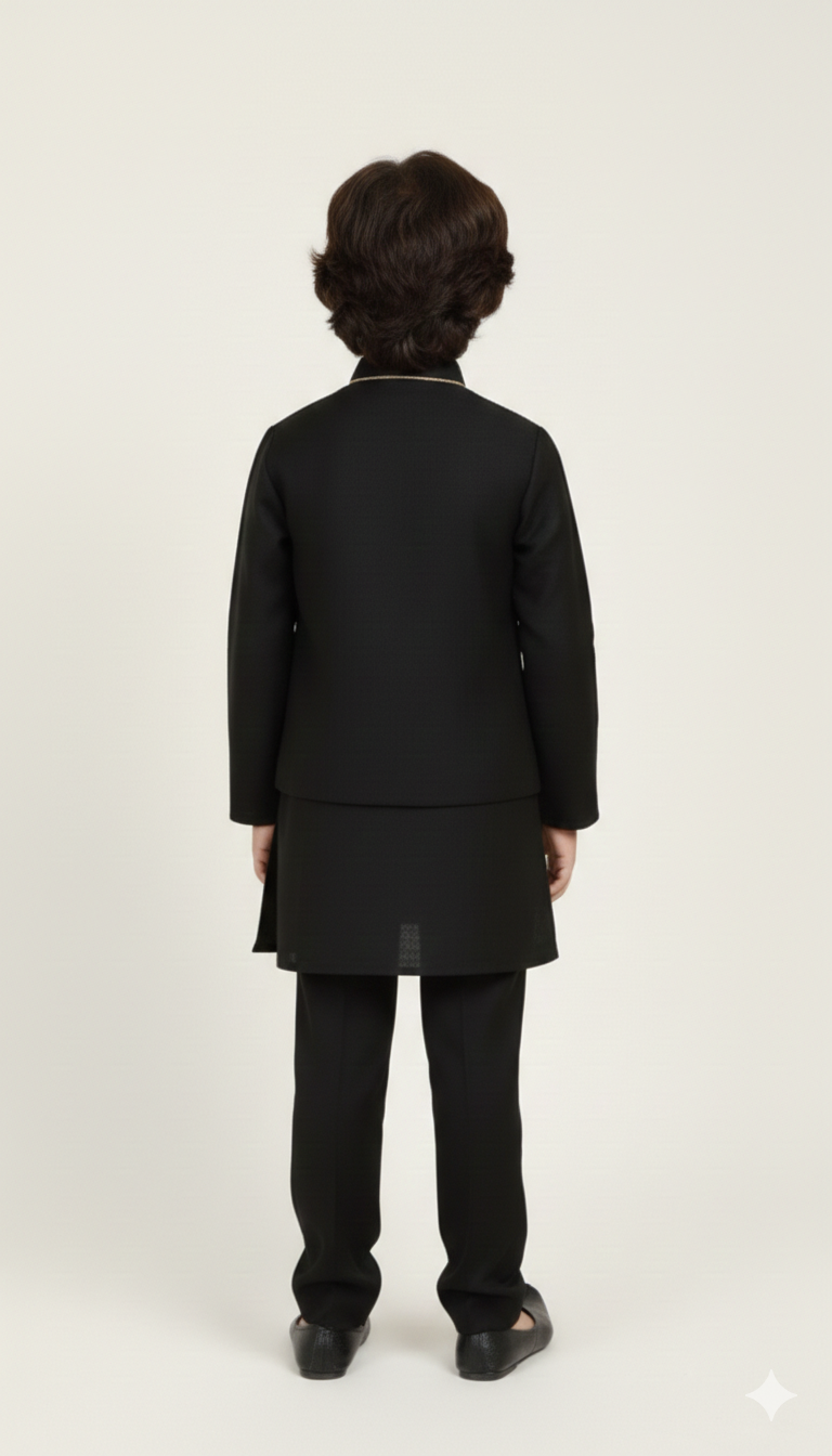 Boys' Festive Ethnic Wear with Gold Piping & Deer Motif