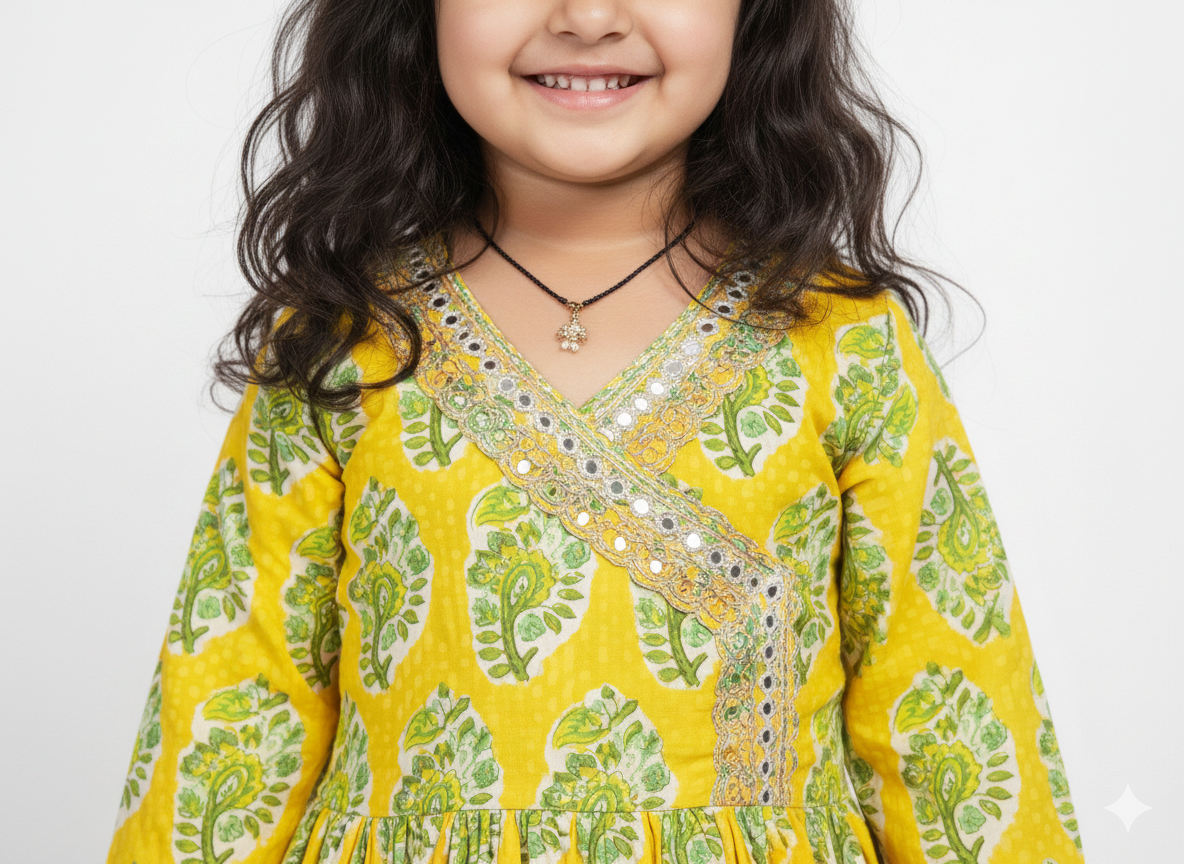 Sunshine Floral Angrakha Kurta Set for Girls