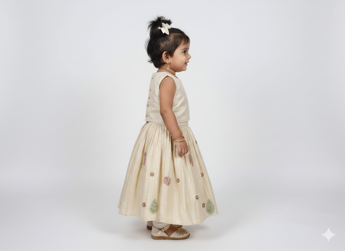 Girls’ Hand-Embellished Sage Green Floral Peplum Sharara Set.
