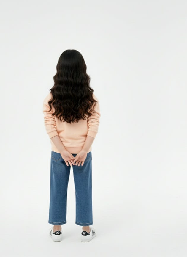 Girls Peach T-shirt with Denim Butterfly Patch