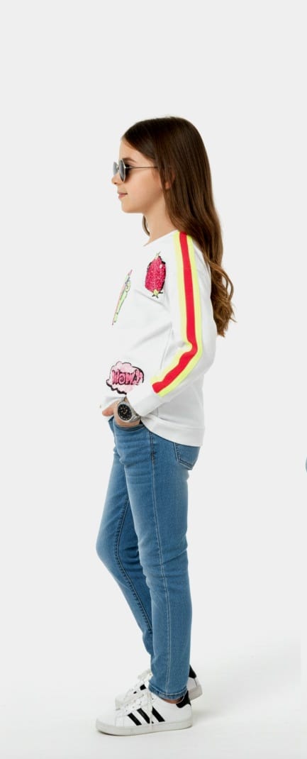 Girls White T-shirt with Neon Coloured Patch