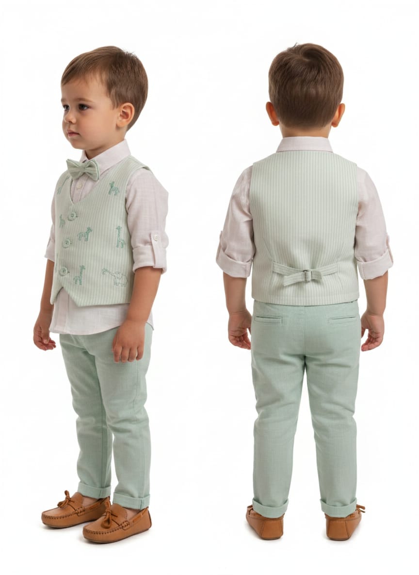 Light Green and white Waist Coat Set with Embroidery Waist Coat