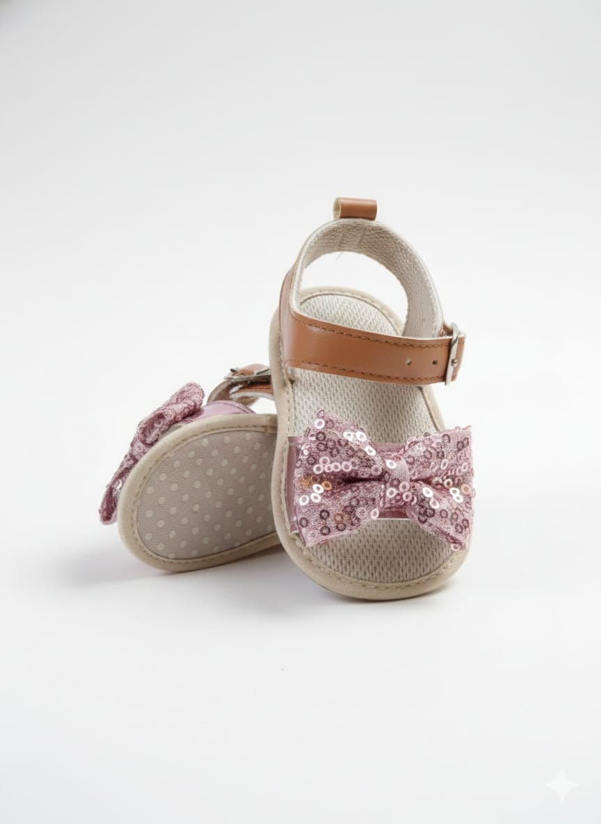 Infant Sandals with Pink sequined bow