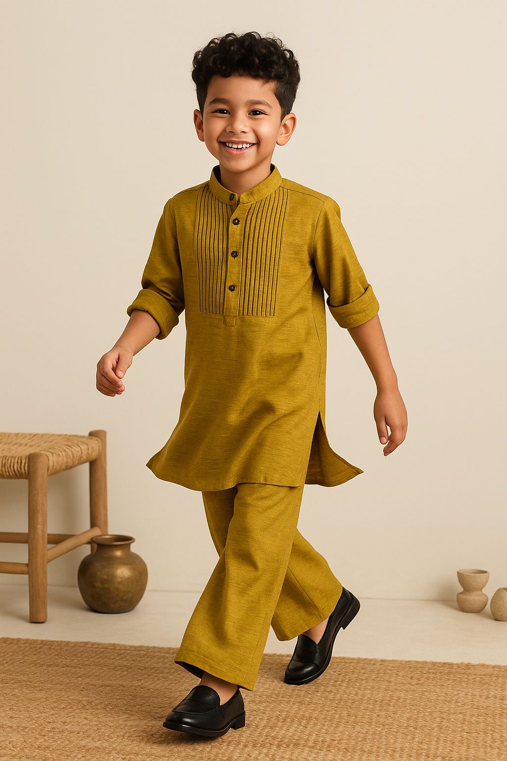 Mustard Color Fusion Kurta Pyjama