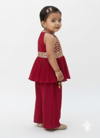 Maroon Peplum Halter Top with Palazzo