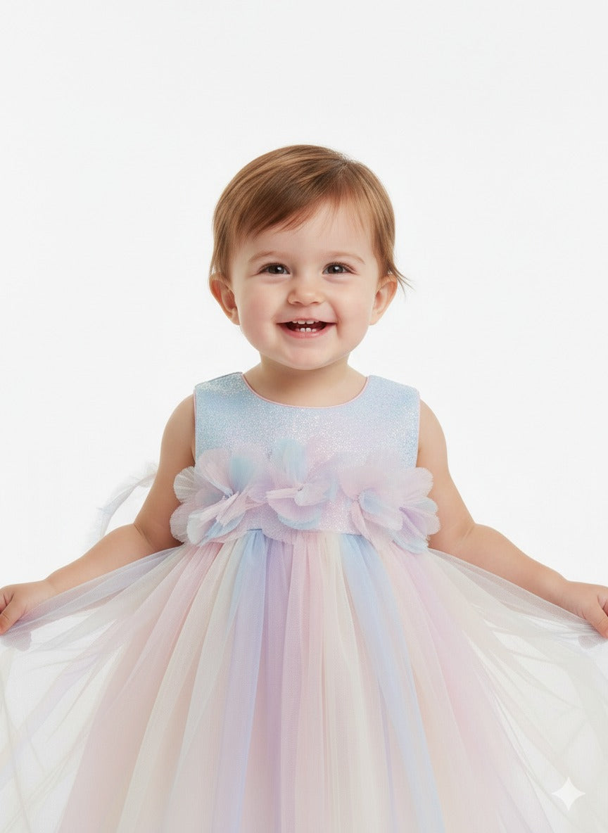 Multicolor Light Frock with Big Back Bow