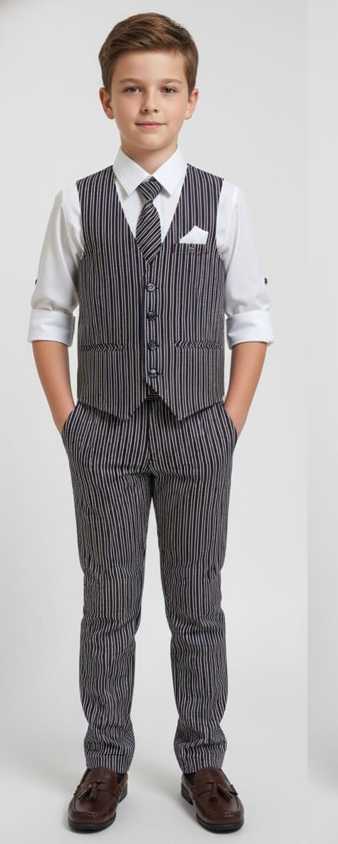 Navy Blue and White and Red pinstripe