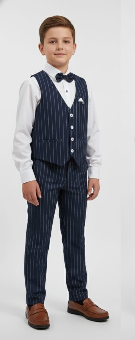 Navy Blue waist coat with vertical White Pinstripe Pattern