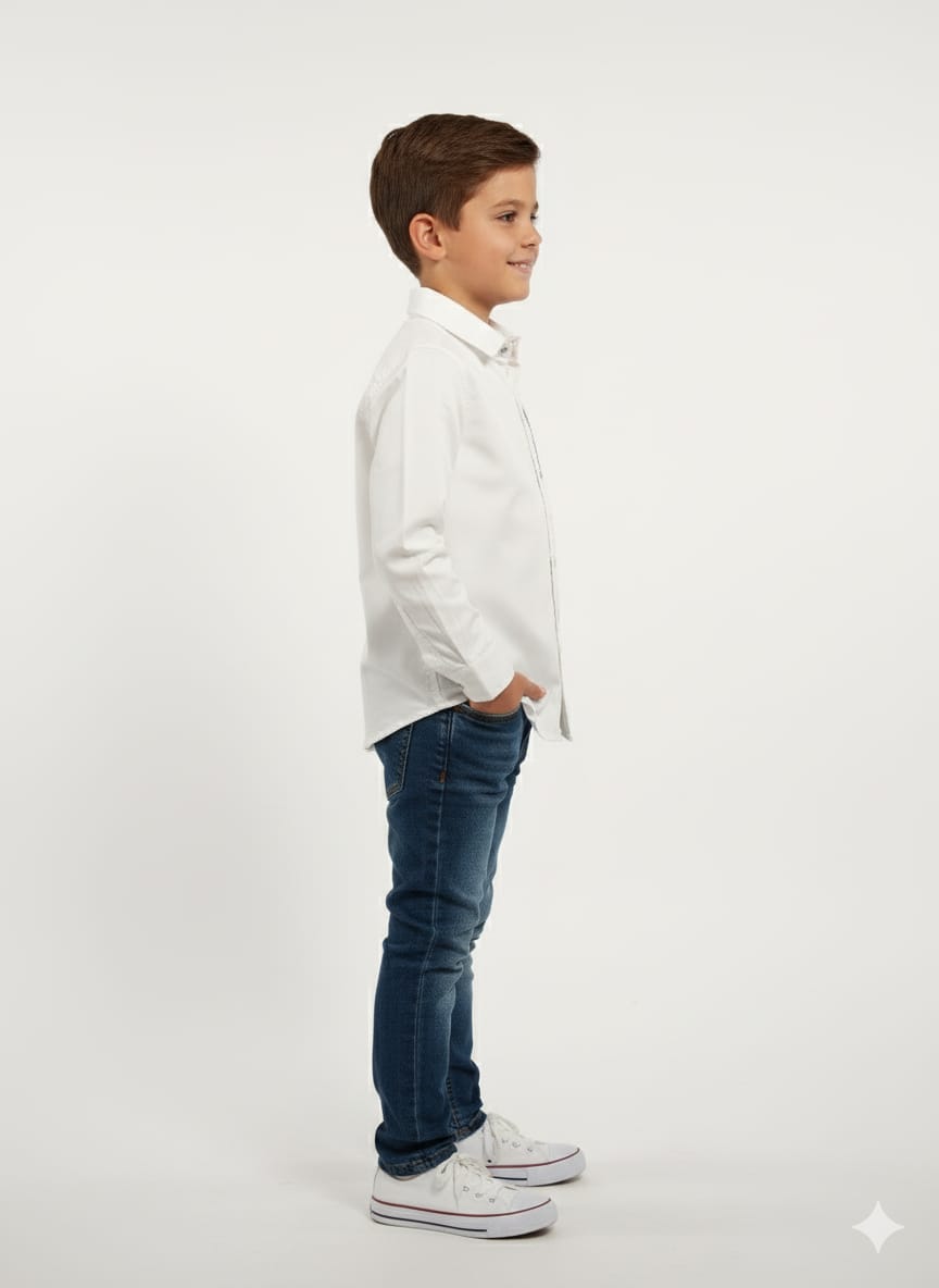 White Fullsleeve Navy Stripe Left Side Shirt