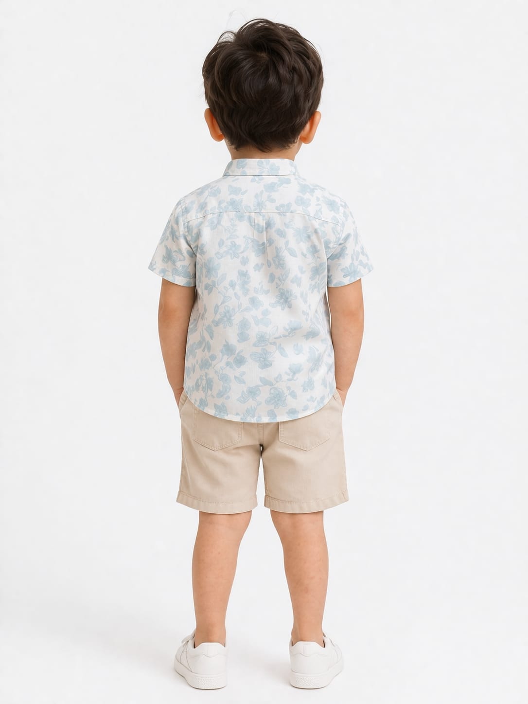 White and Blue Floral Madarin Collar Shirt