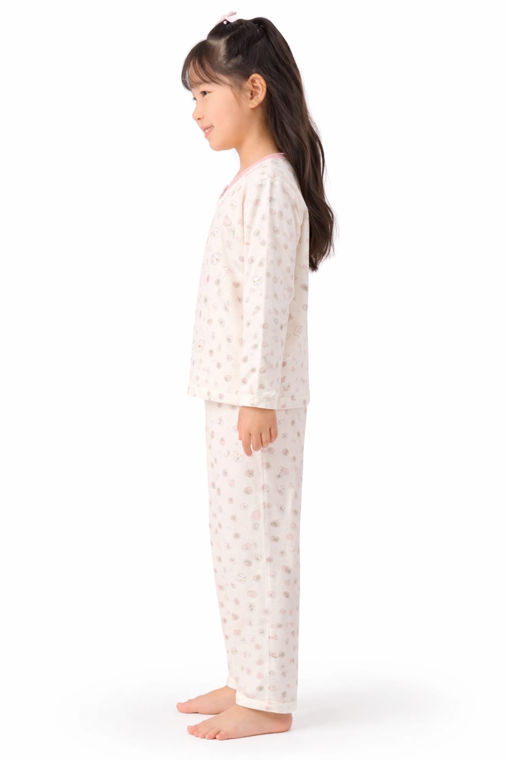 Girls Ultrasoft Cream Floral Night Suit- Pink