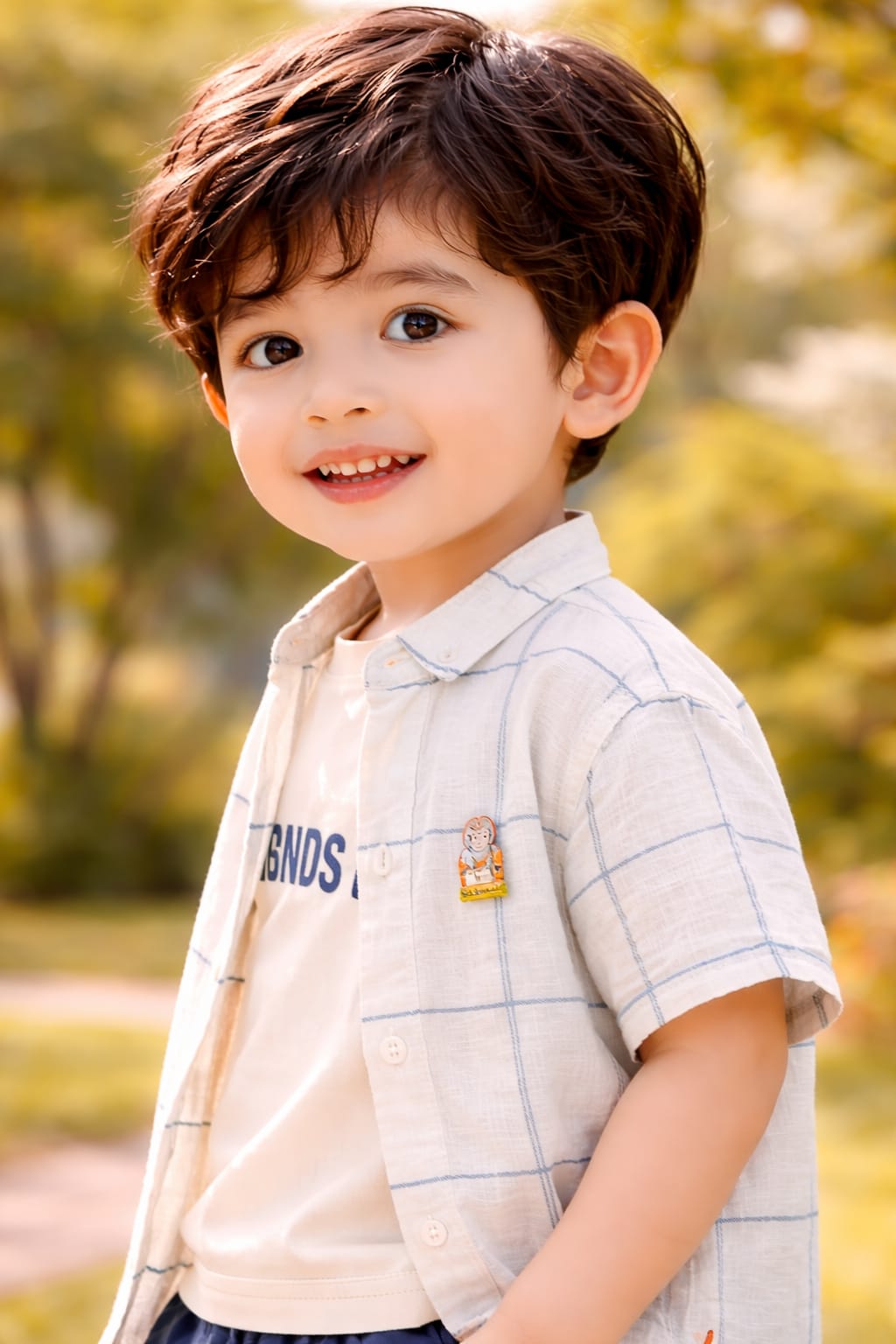 Infant White Check Shirt with Navy Blue Cotton Twill Co-ord Set