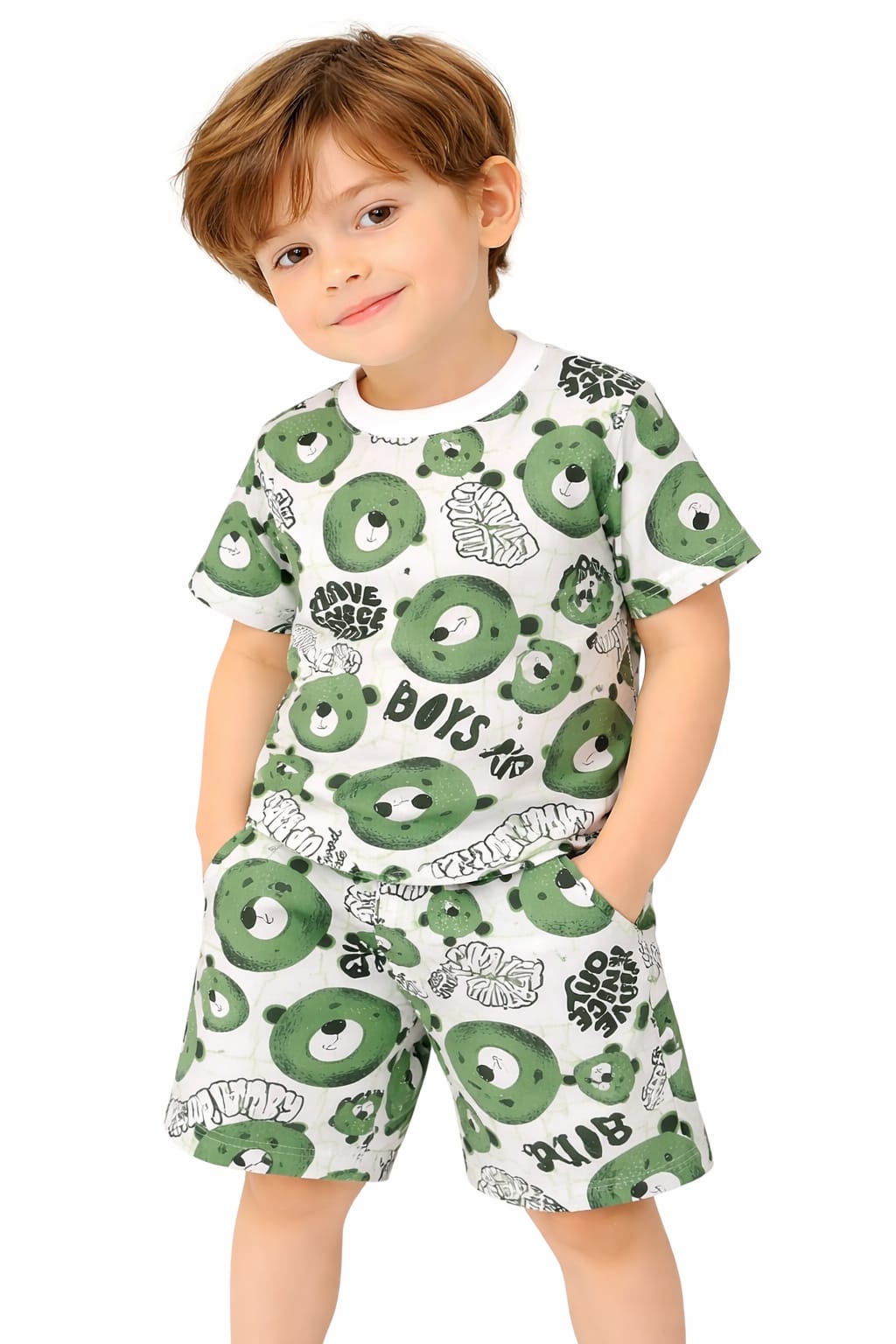 Boys' Green Teddy Shorts Set