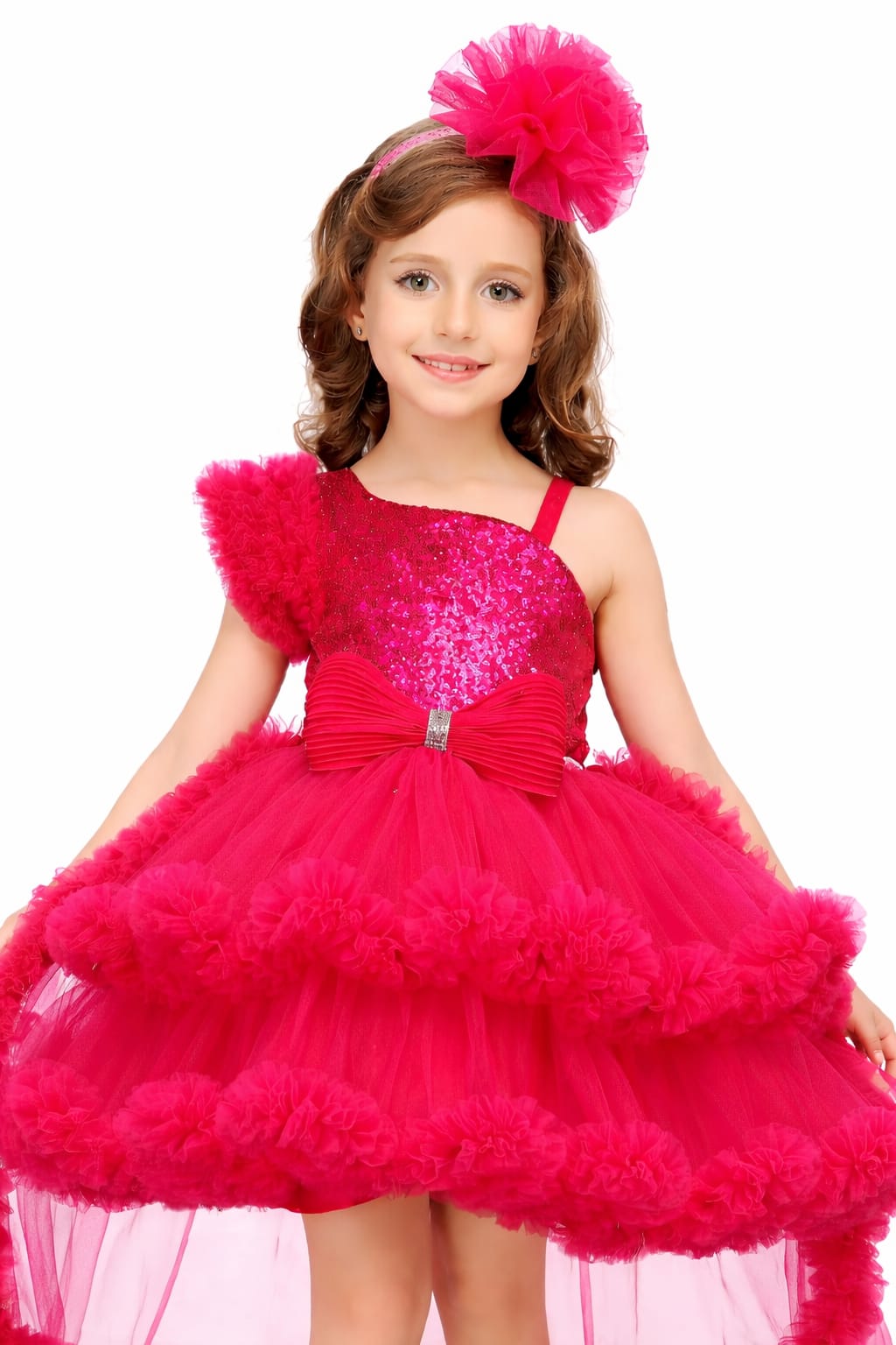 Rani Partywear Frill Frock with Detachable Trail