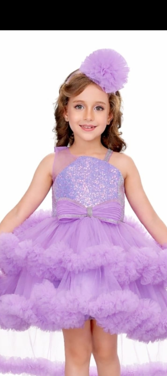 Lavender Partywear Frill Frock with Detachable Trail