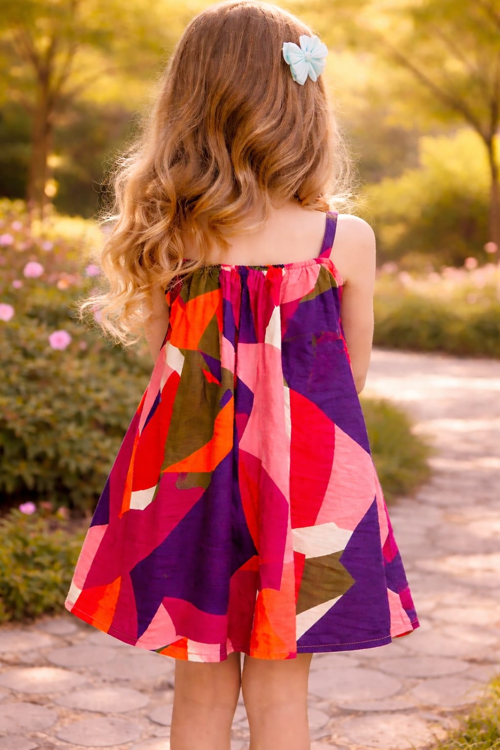 Abstract Petals: Geometric Multi-Color Summer Dress