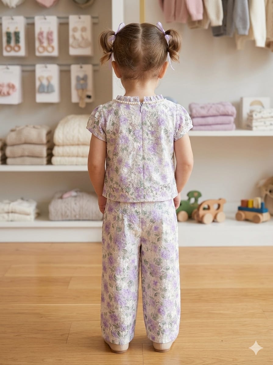 Lilac Lace Pearl-Necklace Co-Ord Set