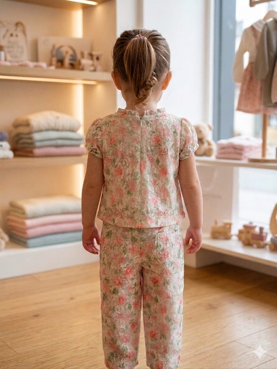Peach Blossom Lace Pearl-Neck Co-Ord Set