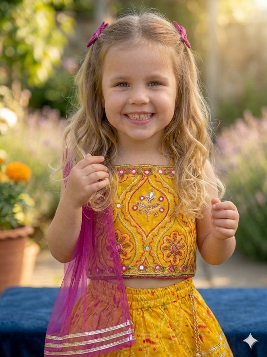 Mustard Yellow Girls' Lehenga Choli