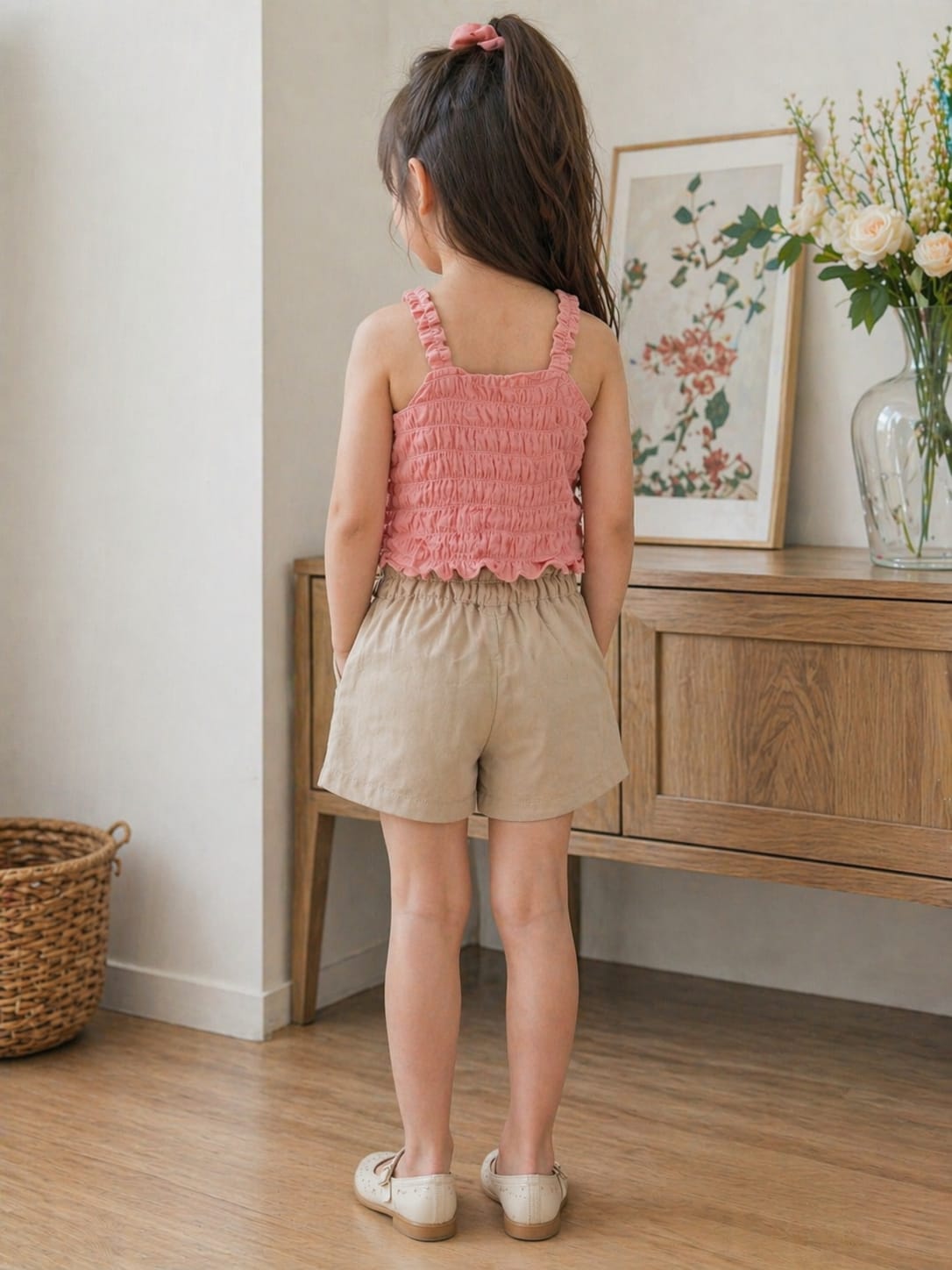 Beige High Waisted Shorts