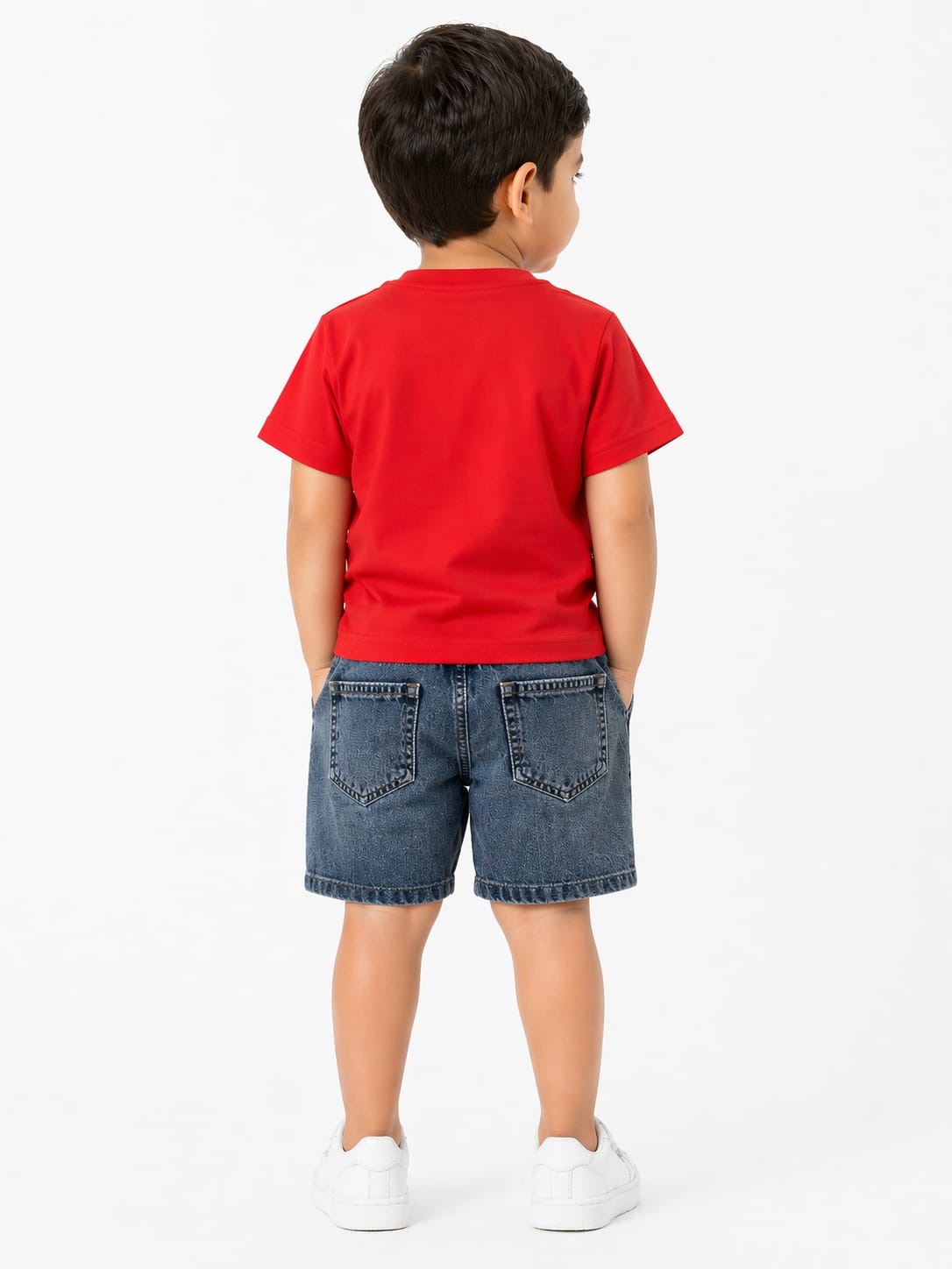 Mid-wash denim shorts-Robot