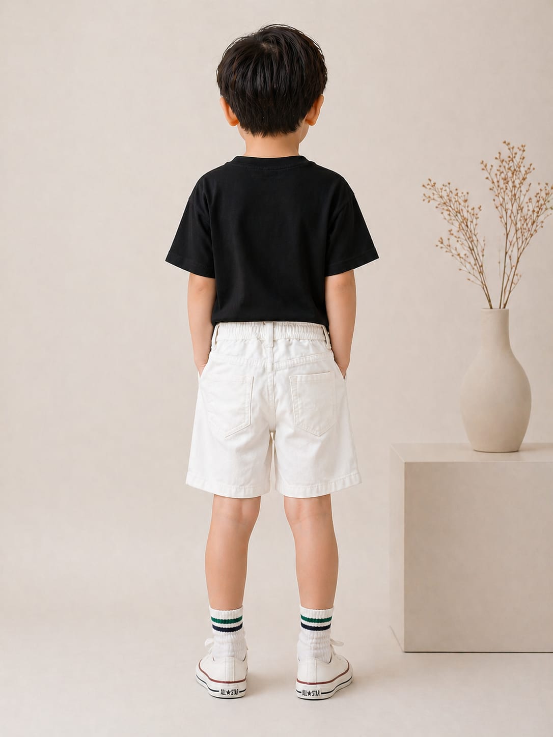 Arctic White Denim Utility Shorts