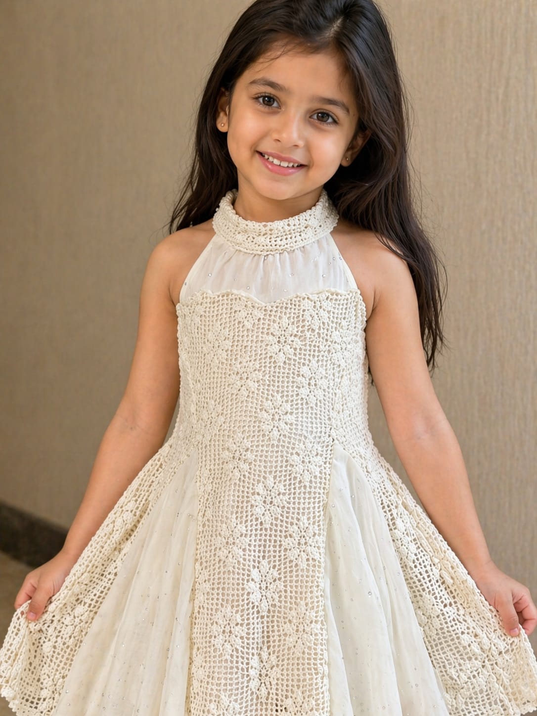 Ivory Crochet & Lace Halter Dress