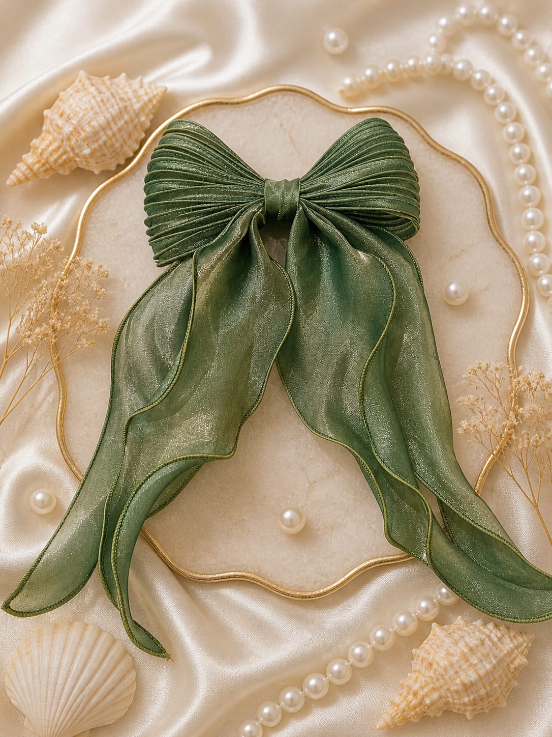 Frilled Olive Green Hair Bow