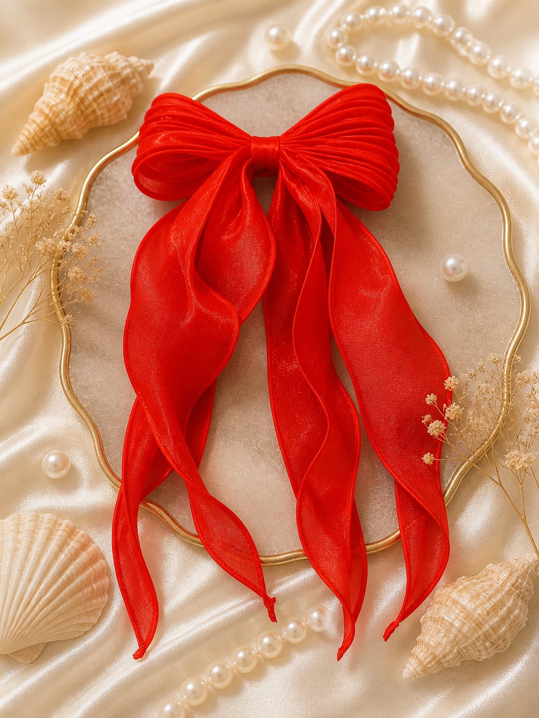 Frilled red Hair Bow