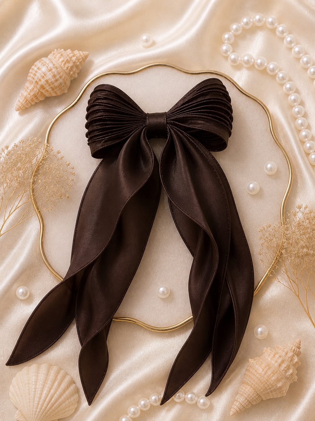 Frilled Chocolate Brown Hair Bow