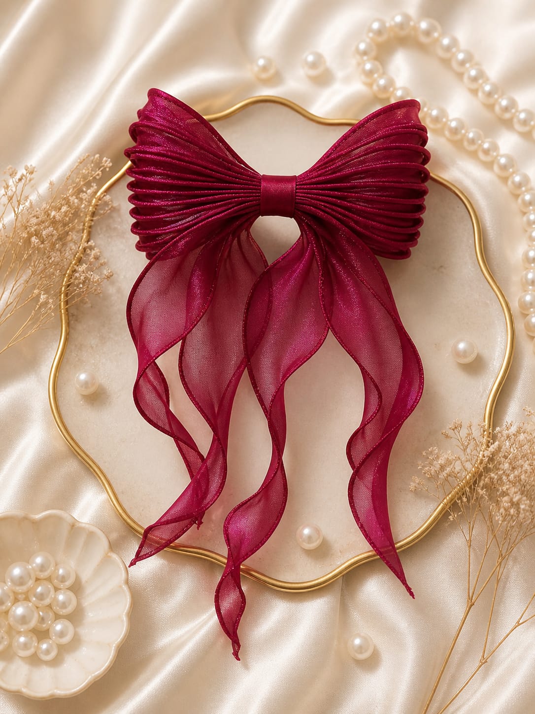 Frilled Wine Red Hair Bow