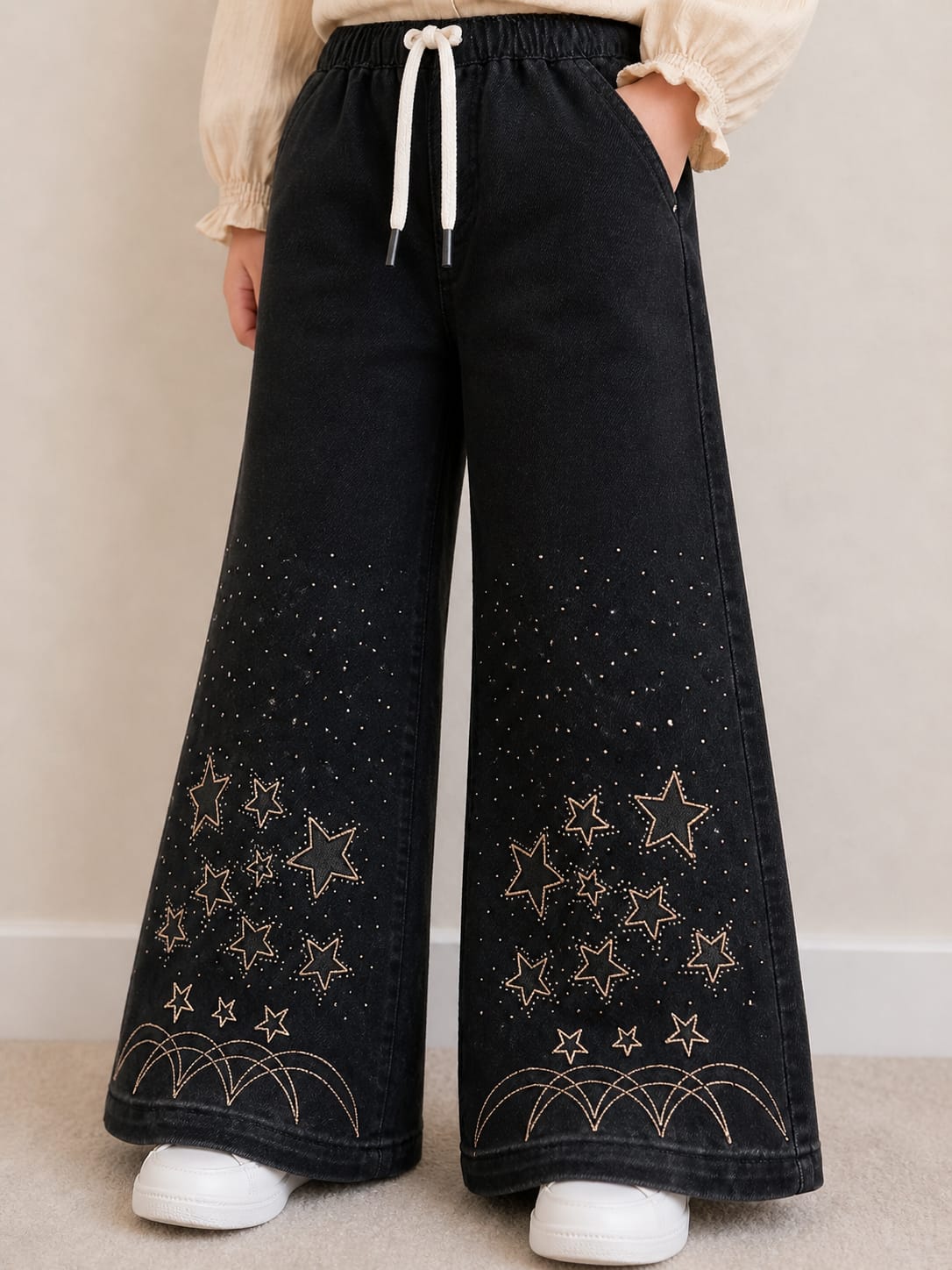Girls Charcoal Black Flare Jeans