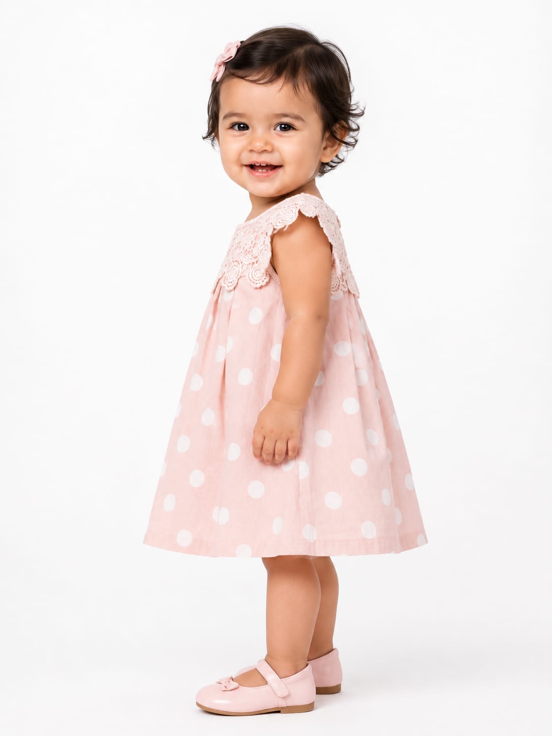 Infant Pastel Pink Polka Cotton Dress