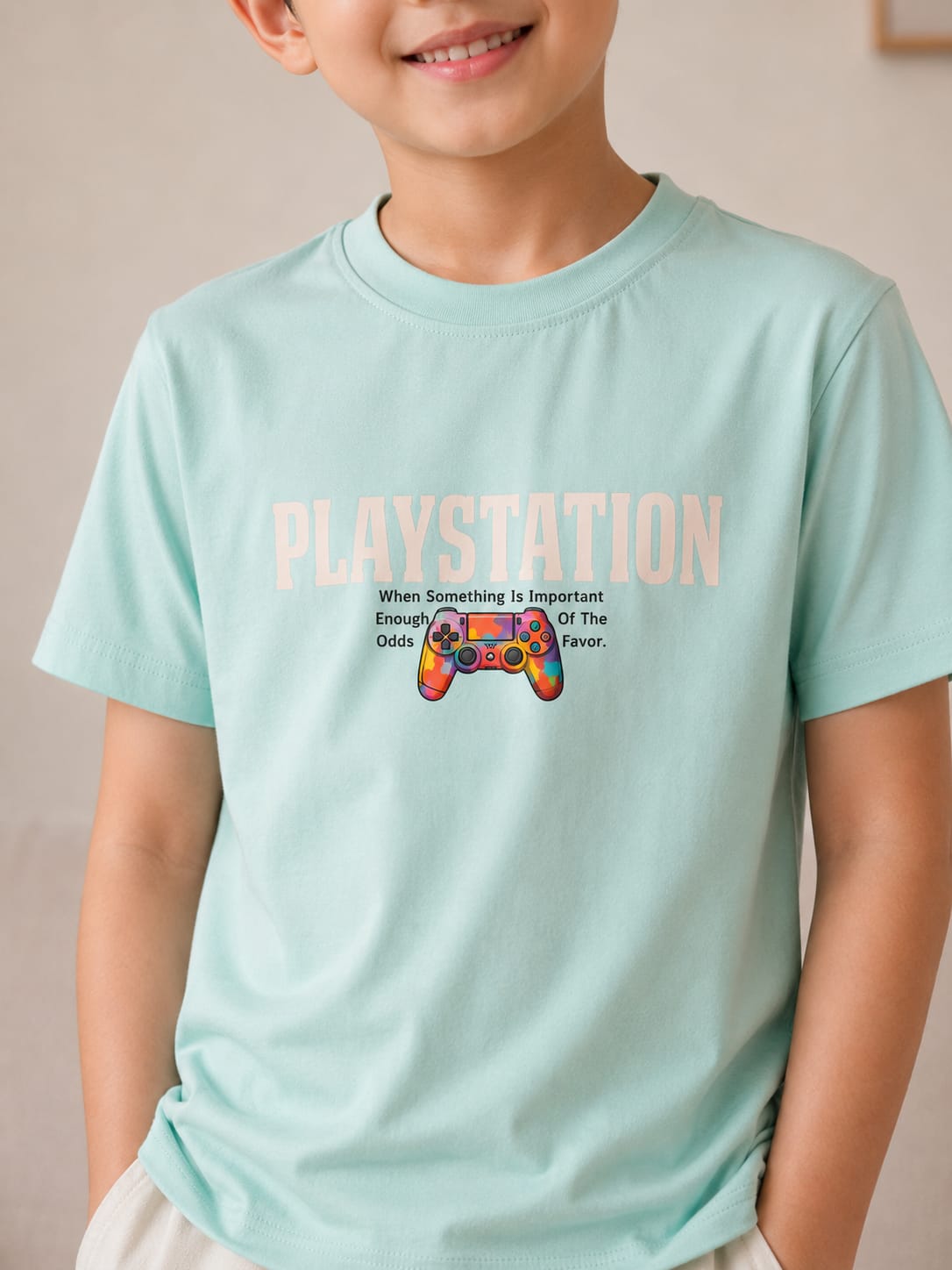 Boys' Multi-Tone Blue Striped "Hero of My Own Story" Graphic T-Shirt