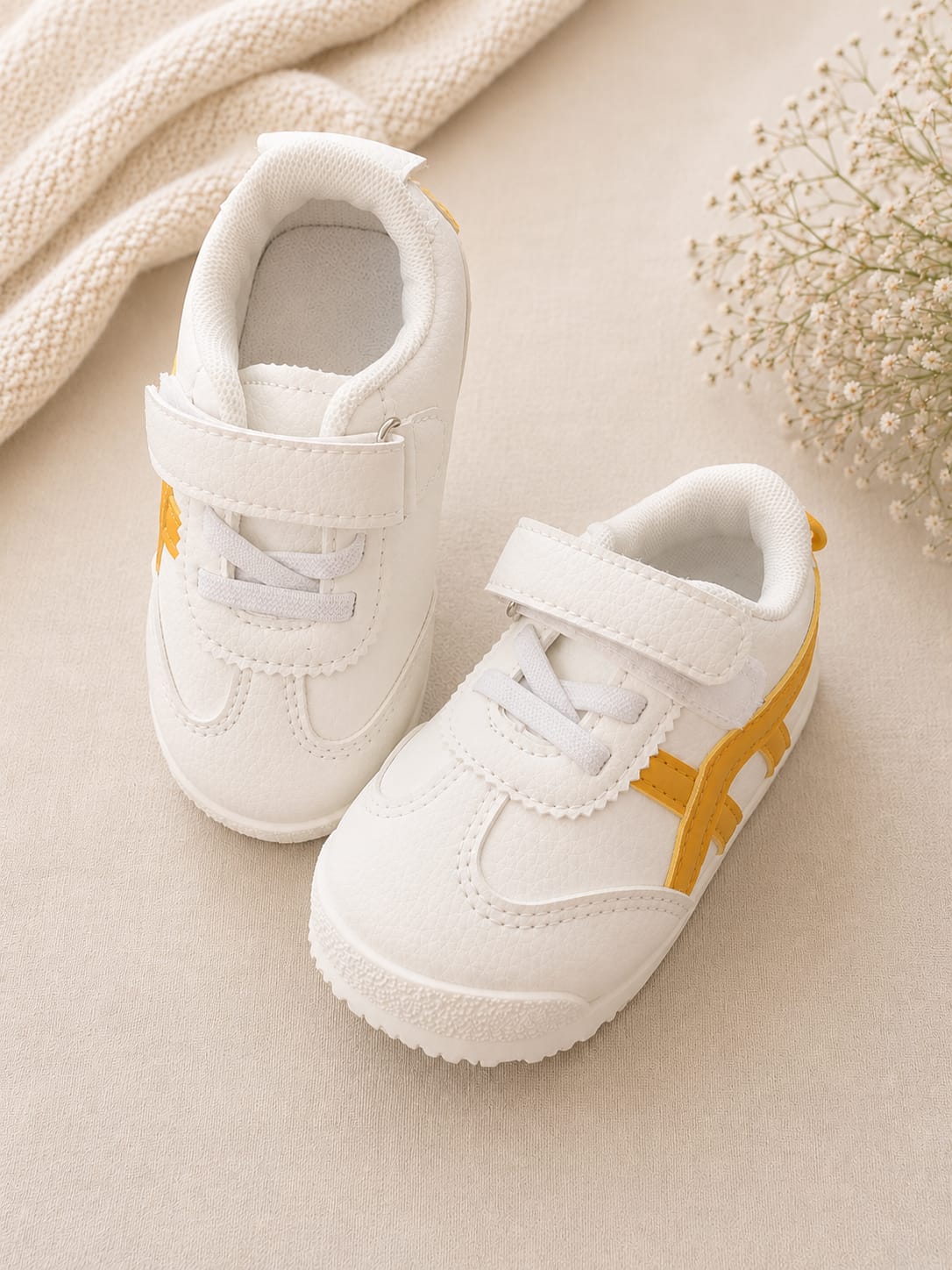 Classic White Sneakers Blue Mustard Style