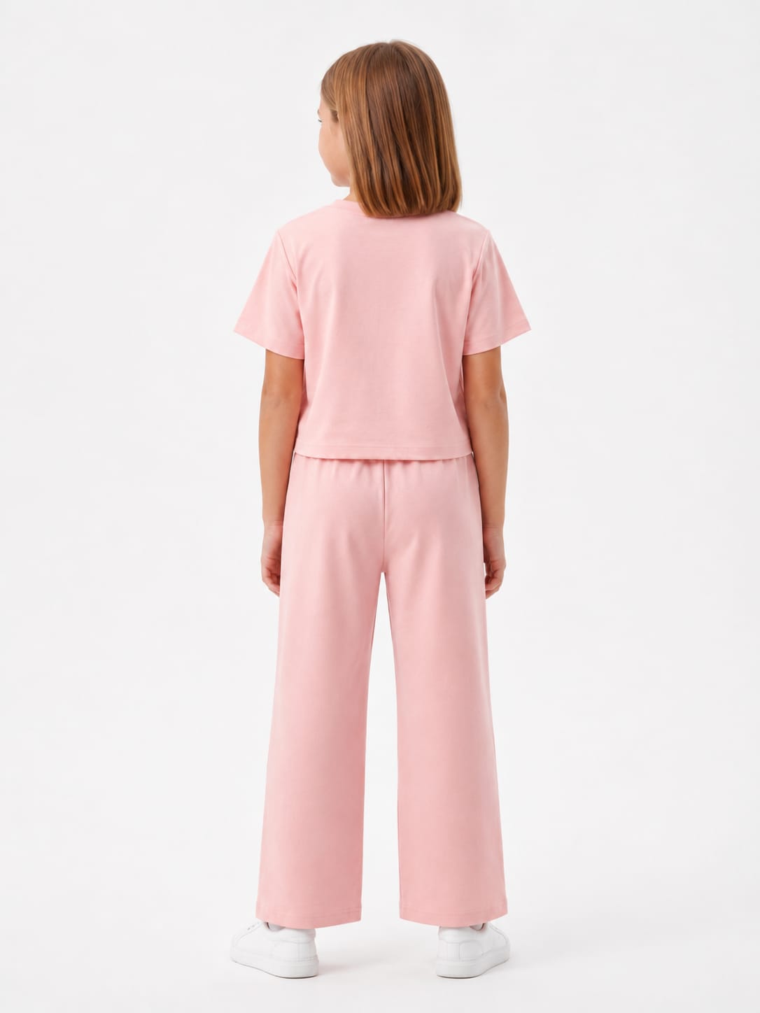 Girl's Dusty Pink Cut-Out Crop Top and Wide-Leg Tracksuit Set