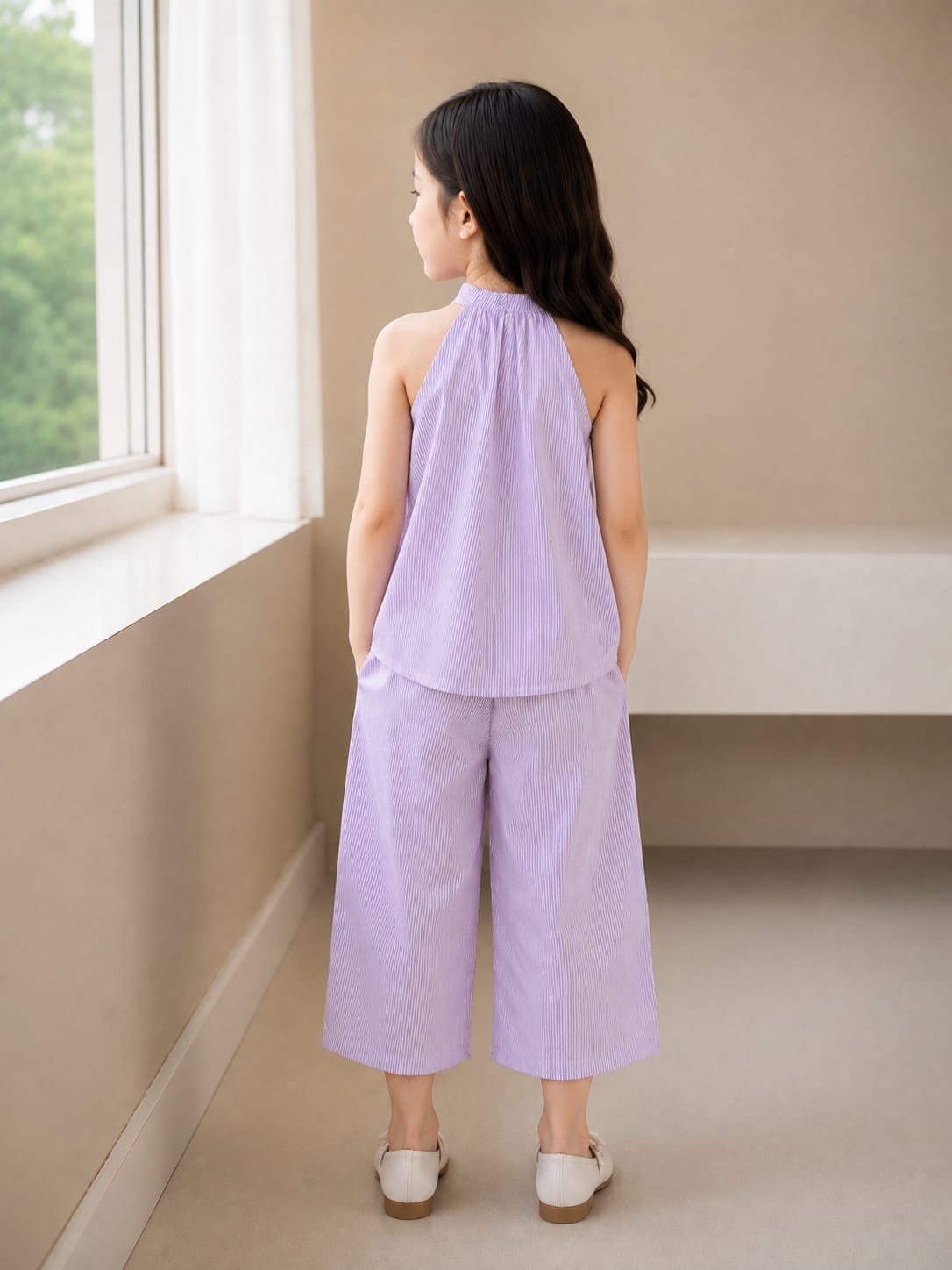 Girls' Seersucker Halter Top & Straight-Leg Trouser Set