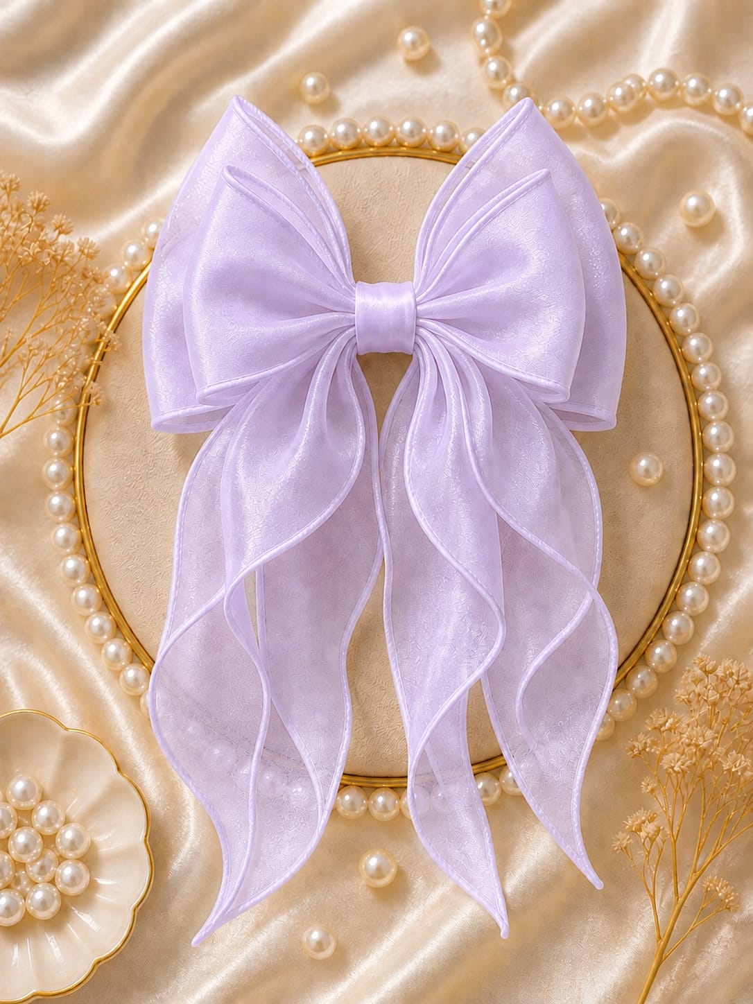 Girls' Premium Organza Statement Hair Bow with Cascading Streamers
