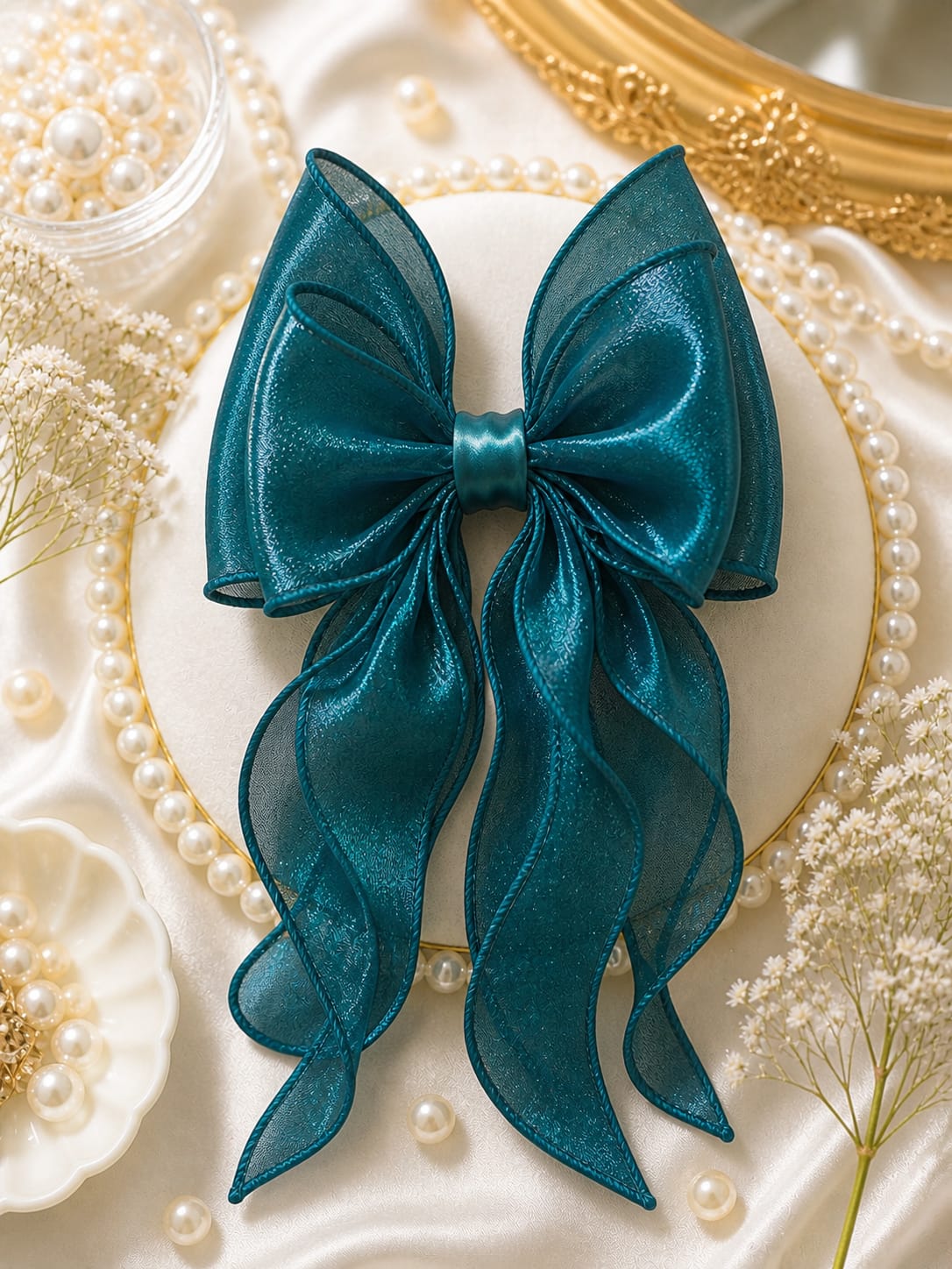 Girls' Premium Organza Statement Hair Bow with Cascading Streamers
