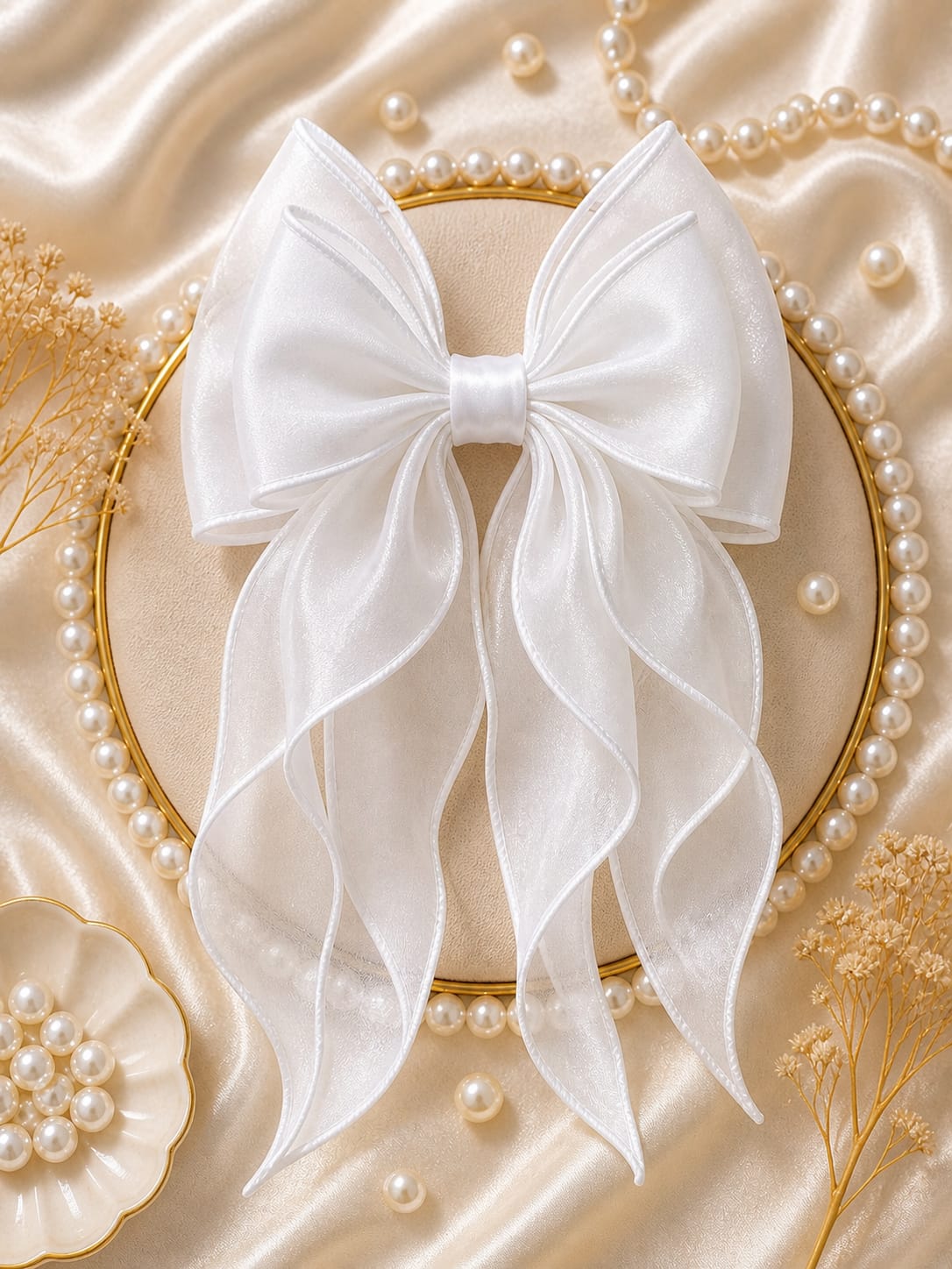 Girls' Premium Organza Statement Hair Bow with Cascading Streamers