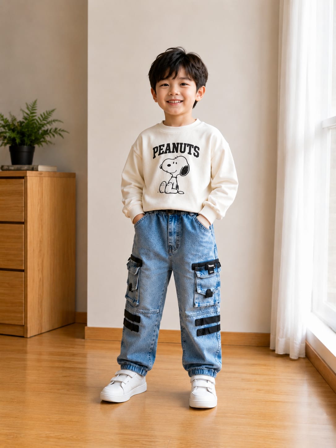 Boys' Light Wash Multi-Pocket Cargo Jogger Jeans