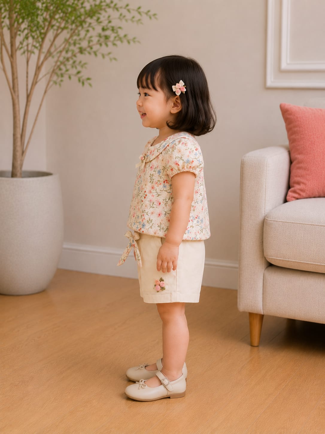 Girls' Ditsy Floral Top and Utility Shorts Set