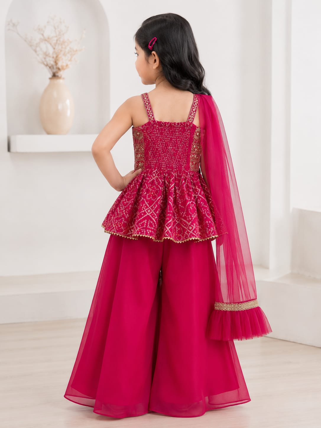 Girls' Embroidered Peplum Sharara Set